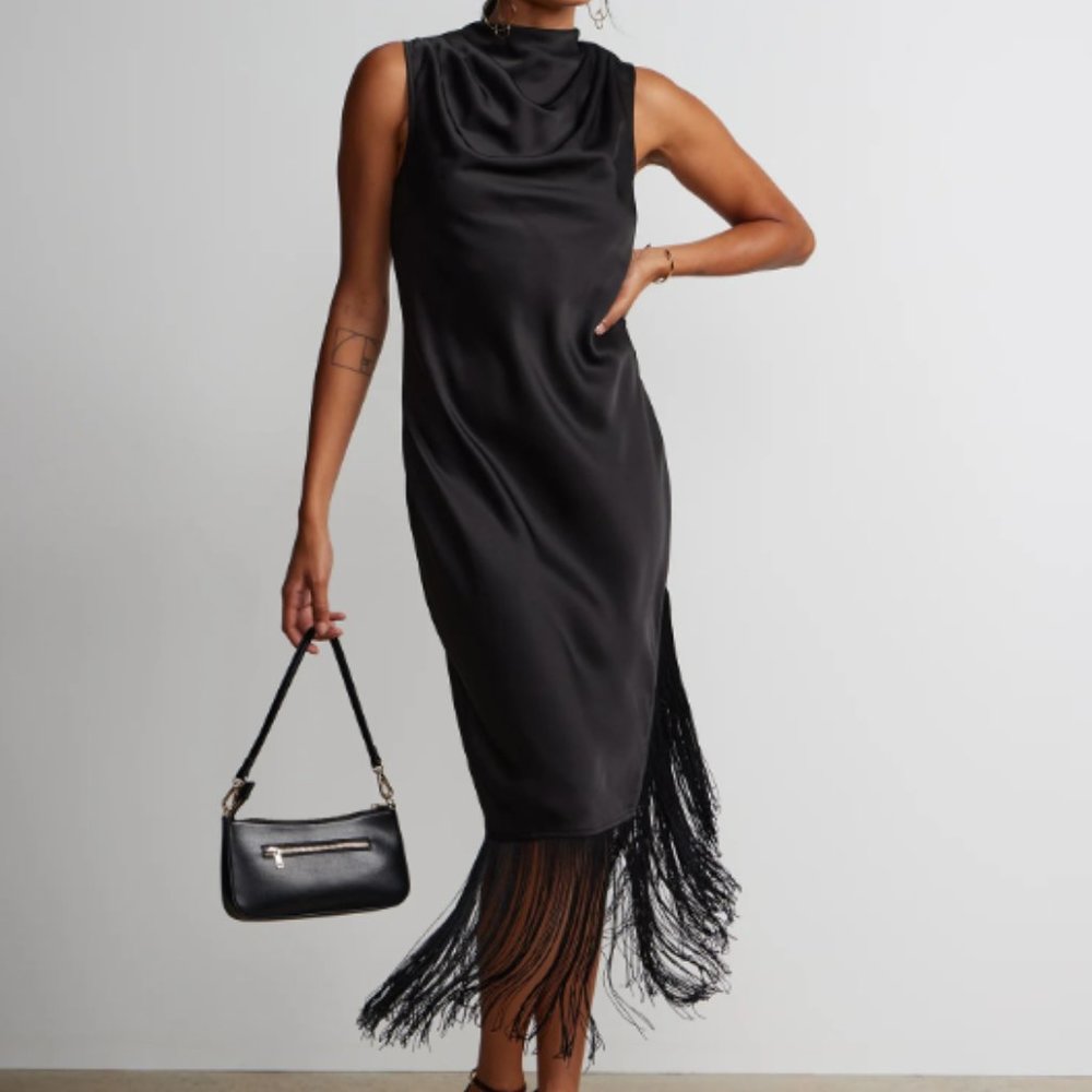 NY & Co | Sleeveless Cowl Neck Fringe Hem Dress